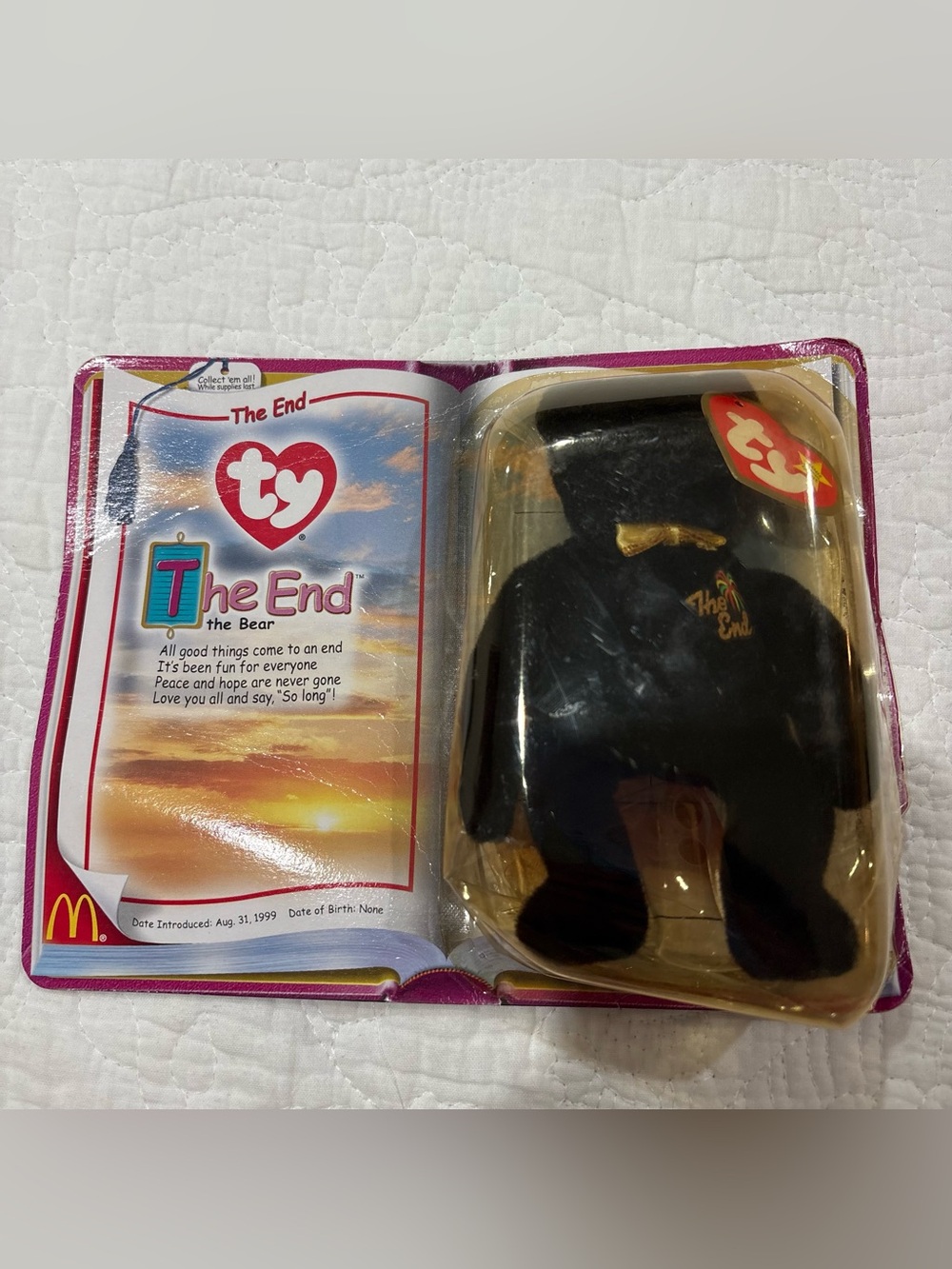 Vintage 1999 Ty McDonald's The End Bear Beanie Baby Black Bear Rare Black Bear